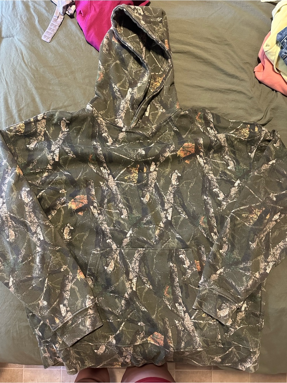 No Boundaries Olive Green Camo Hooded Pullover